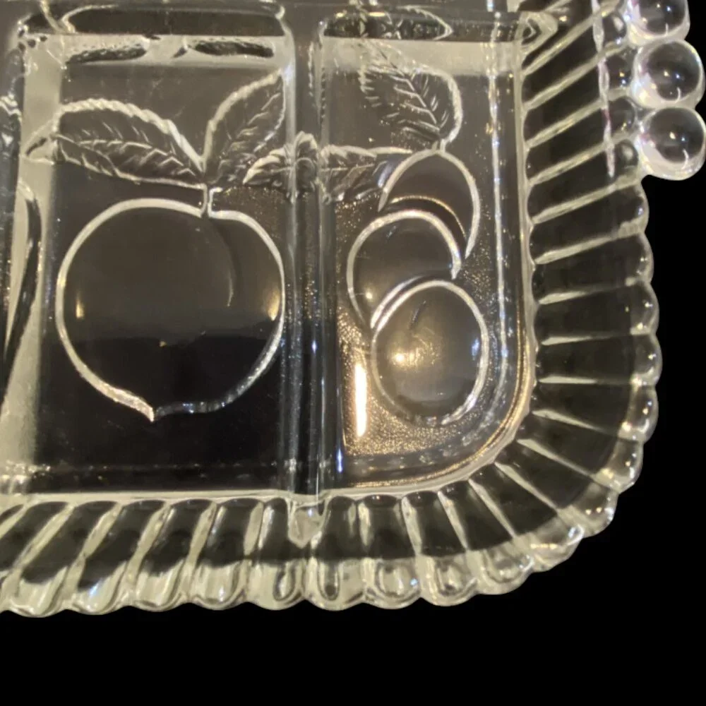 VINTAGE INDIANA GLASS -- Fruit & Relish Tray, 5 Sections, Fruit Design, Heirloom